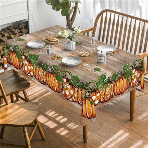 Fall Tablecloth 60×84 Inch Rectangular, Thanksgiving Autumn Harvest - Picture 2 of 7